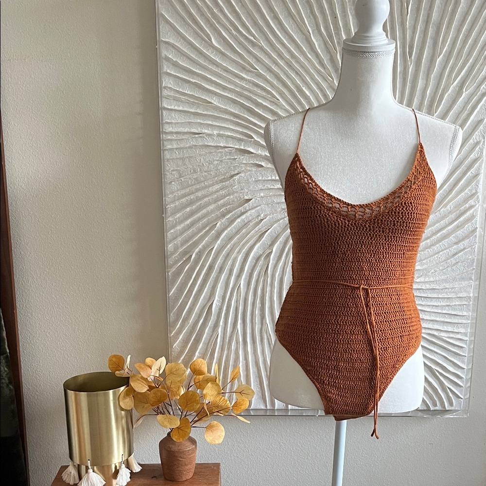 Deep Orange Bodice Crochet Swimsuit
